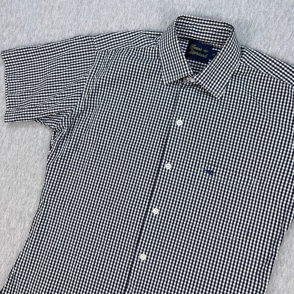 Texas Standard Gingham Short Sleeve Shirt Mens S Navy/White Seersucker *READ*